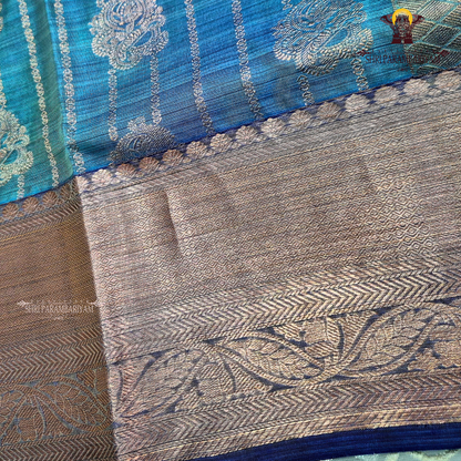 Sea-green to teal blue blend Saree