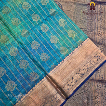 Sea-green to teal blue blend Saree