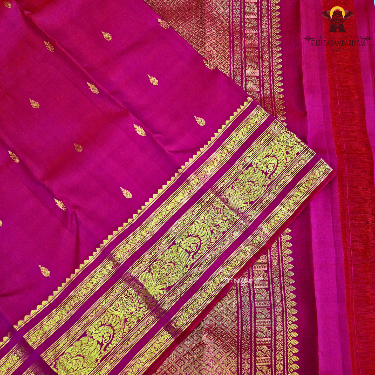 A vibrant Bright Rani Pink (Ruby Pink) shade, radiating elegance Saree