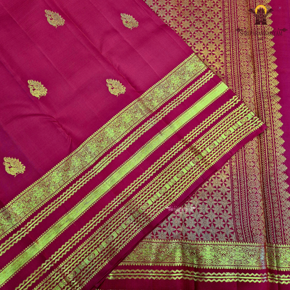 A classic Vermilion Red / Arakku Red with a radiant silk Saree