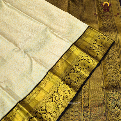 Elegant half white / off-white (ivory tone) with deep coffee brown contrast Saree