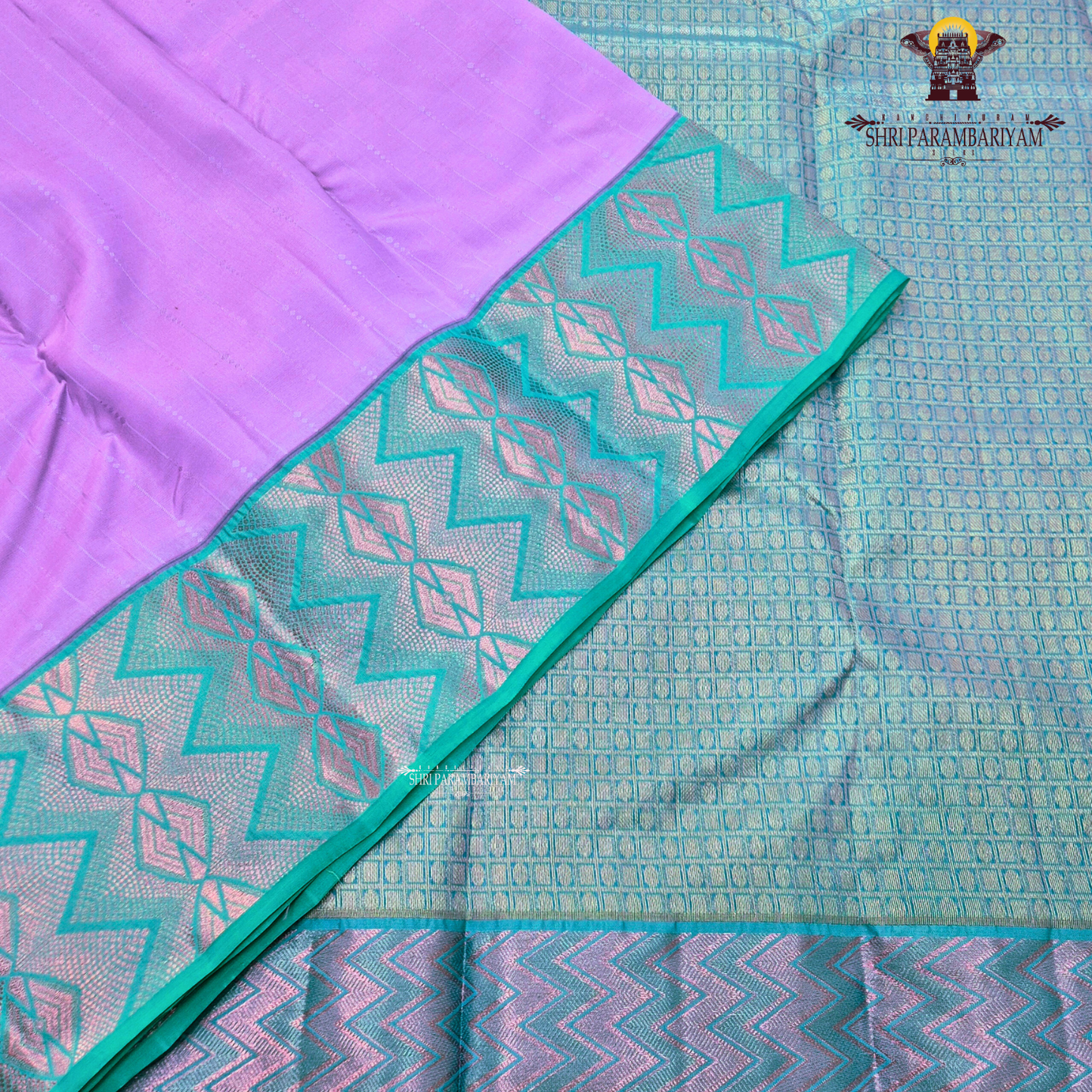 Lavender Purple Body with Teal Green Contrast Border Saree