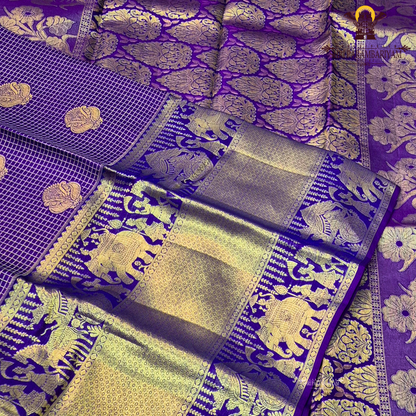 Royal Purple (Violet) with rich Antique Gold Zari Saree