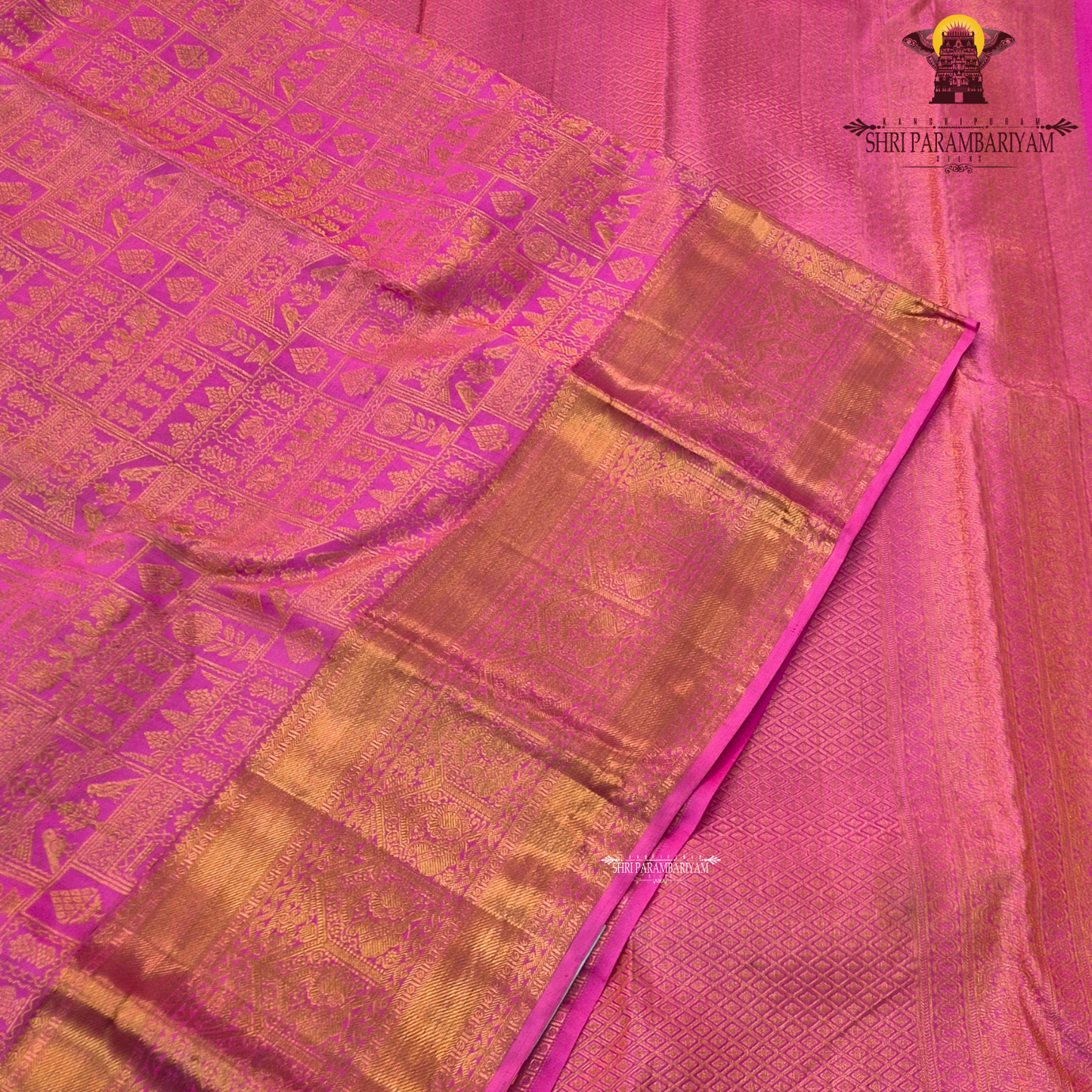 Vibrant rani pink / bright magenta with rich gold zari work Saree