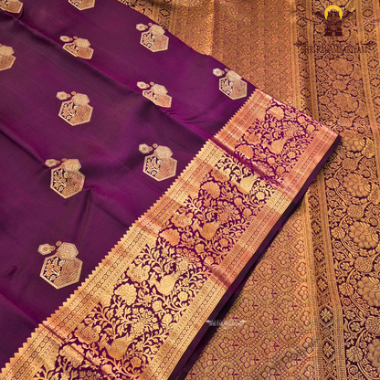 Rich royal purple (deep violet) with antique gold zari and meenakari Saree