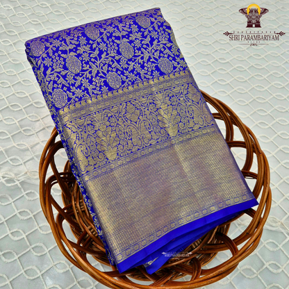 Rich royal blue (deep cobalt blue) body with gold zari work Saree