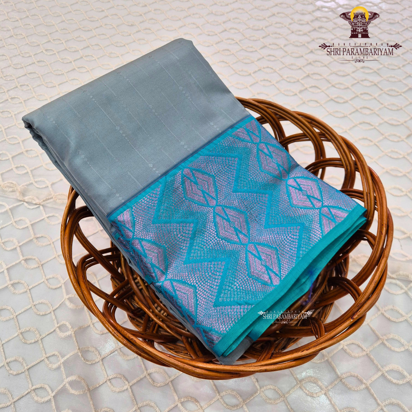 Elegant Grey with Teal Blue Border Saree