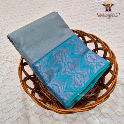 Elegant Grey with Teal Blue Border Saree