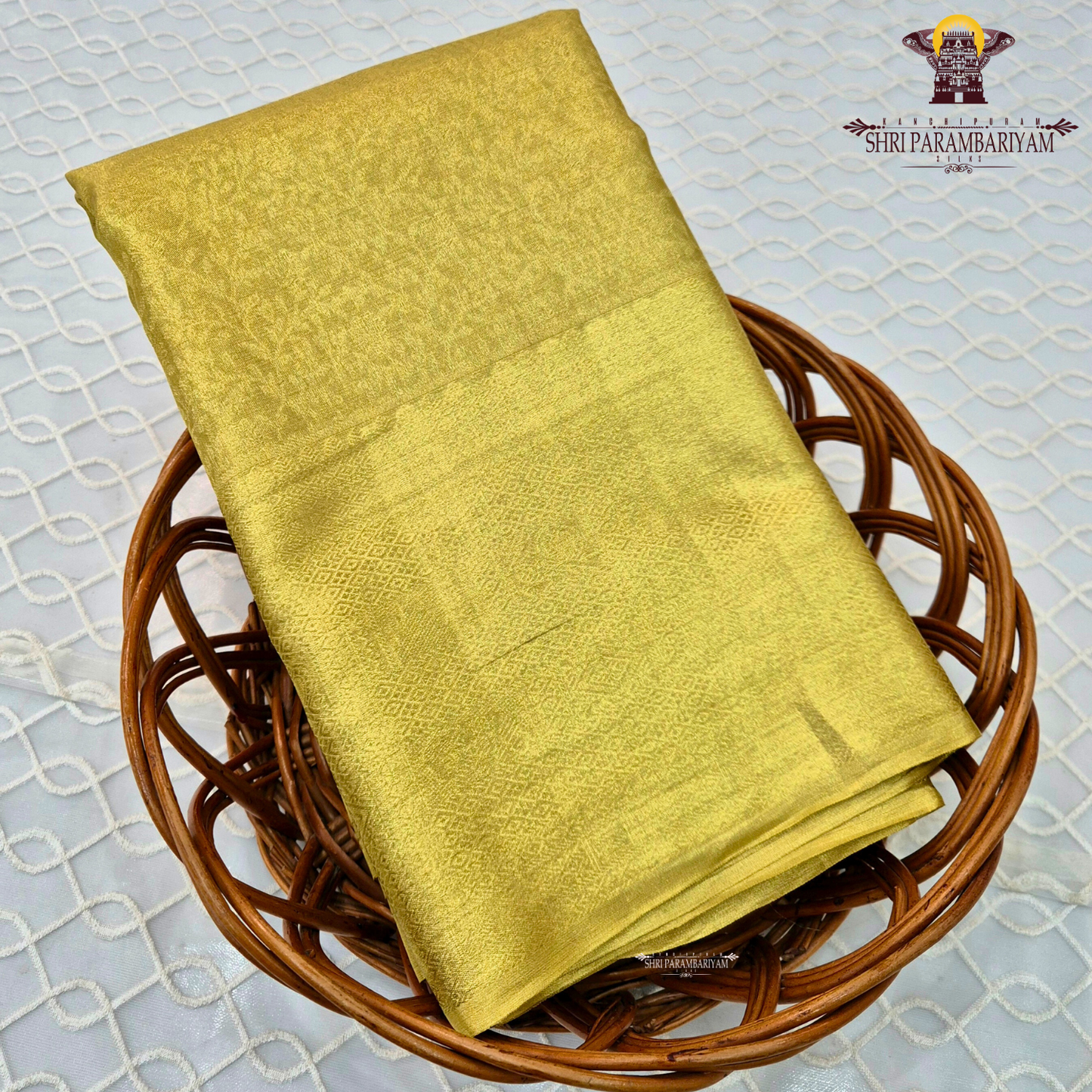 A rich golden yellow shade that beautifully reflects light Saree