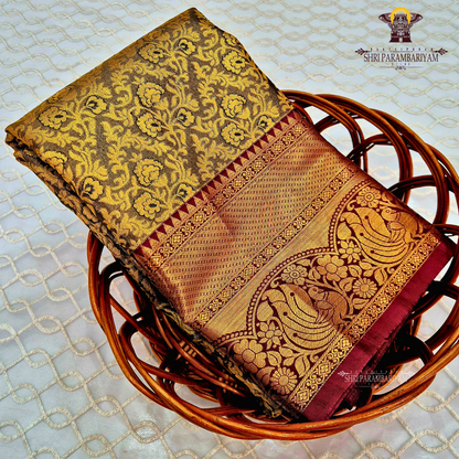 Antique gold with olive-brown undertone Saree