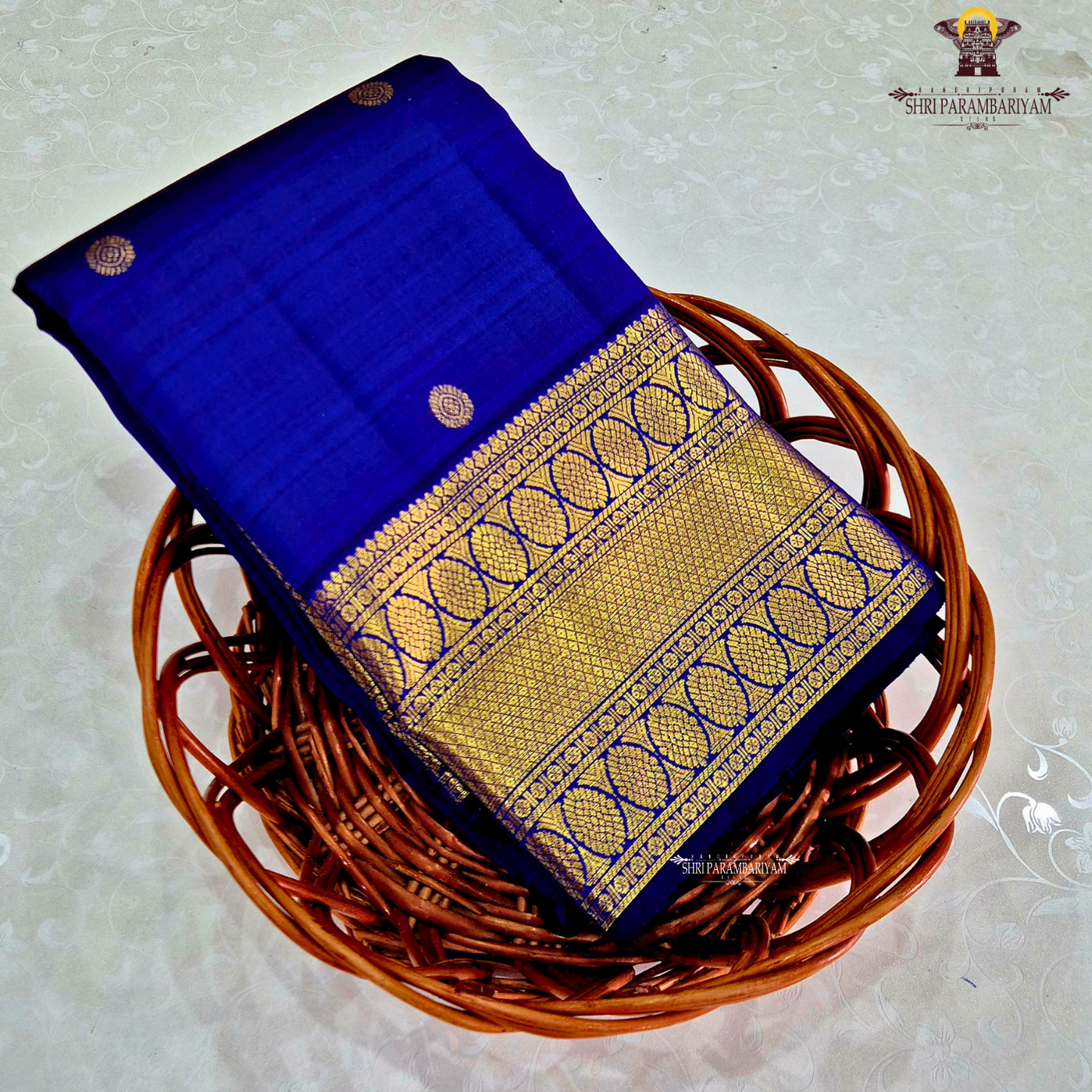A royal Blue / Deep Electric Blue with Rich Gold Zari Saree