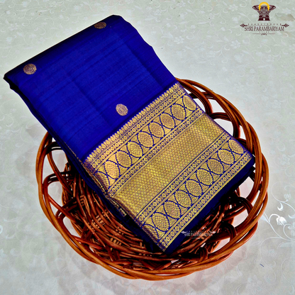 A royal Blue / Deep Electric Blue with Rich Gold Zari Saree