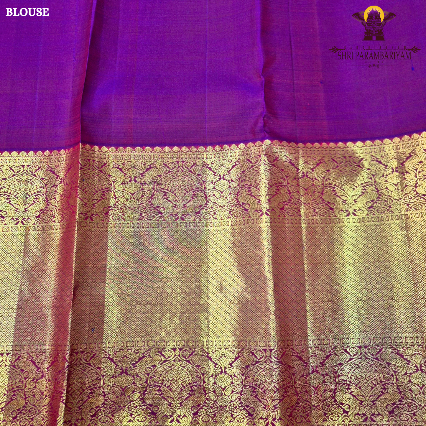A mustard Yellow and Royal Purple with rich Gold Zari weaving Saree