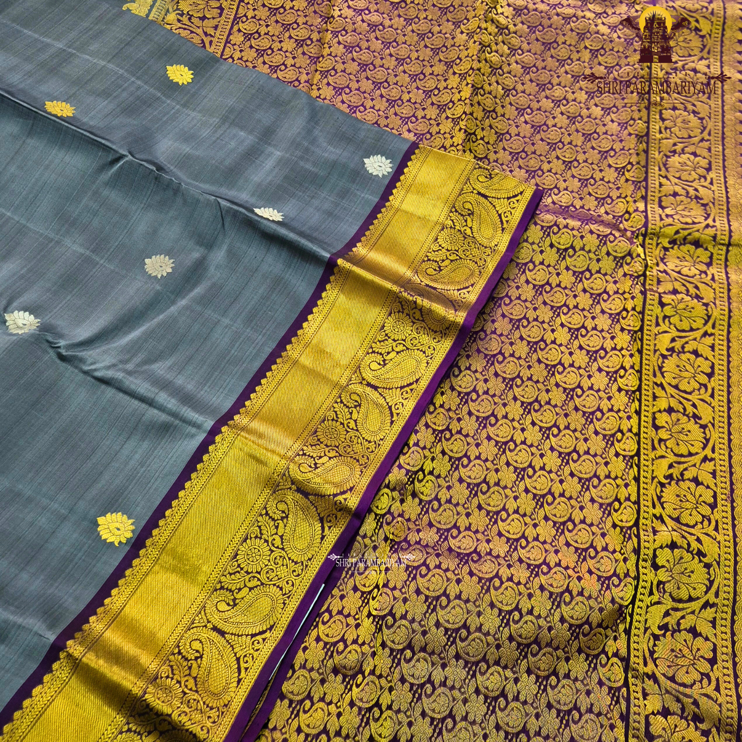 A sophisticated steel grey shade Saree