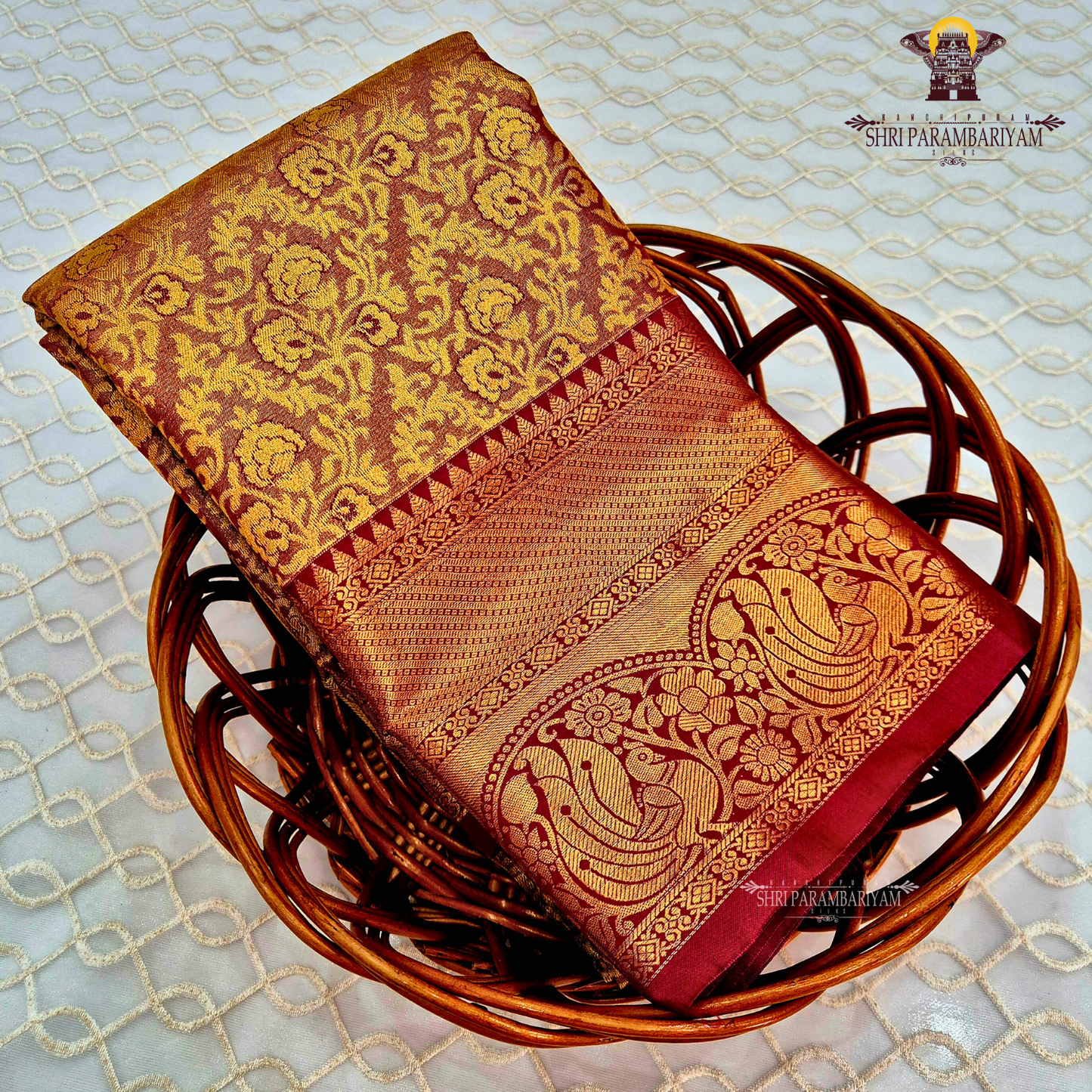 Antique gold with rust-brown undertone Saree