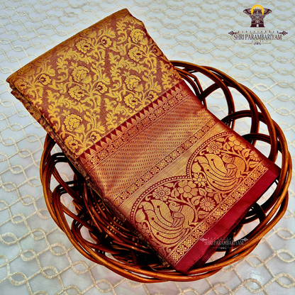 Antique gold with rust-brown undertone Saree
