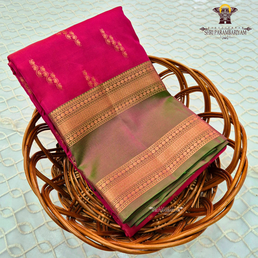 Rani Pink Body with Green Border Saree
