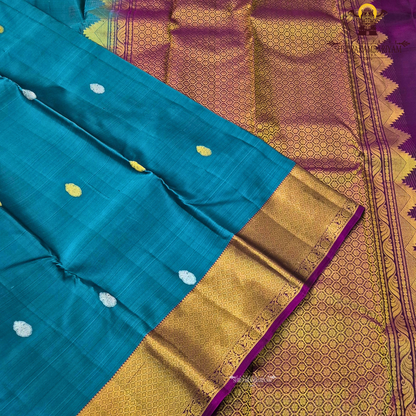 Teal blue (a rich greenish-blue shade) Saree