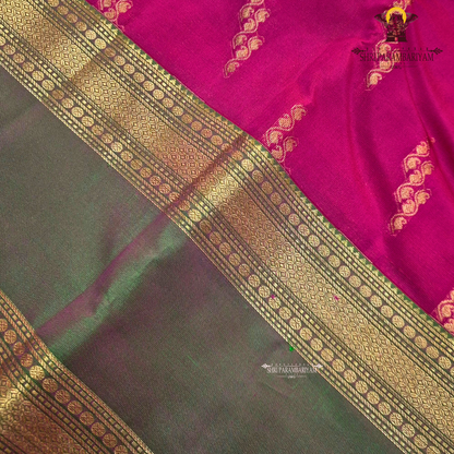 Rani Pink Body with Green Border Saree