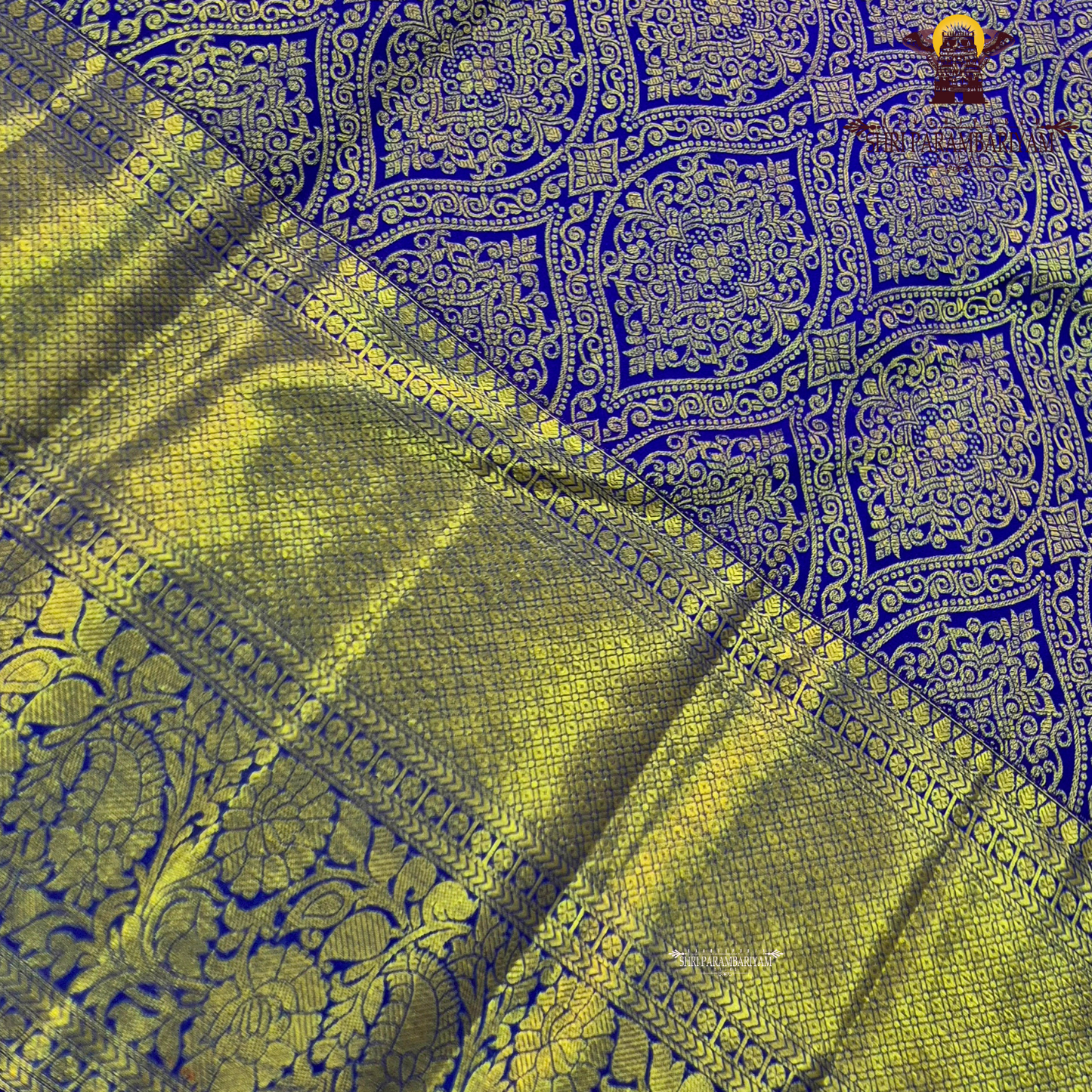 Vibrant royal blue shade with rich antique gold zari Saree