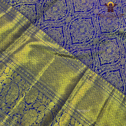 Vibrant royal blue shade with rich antique gold zari Saree