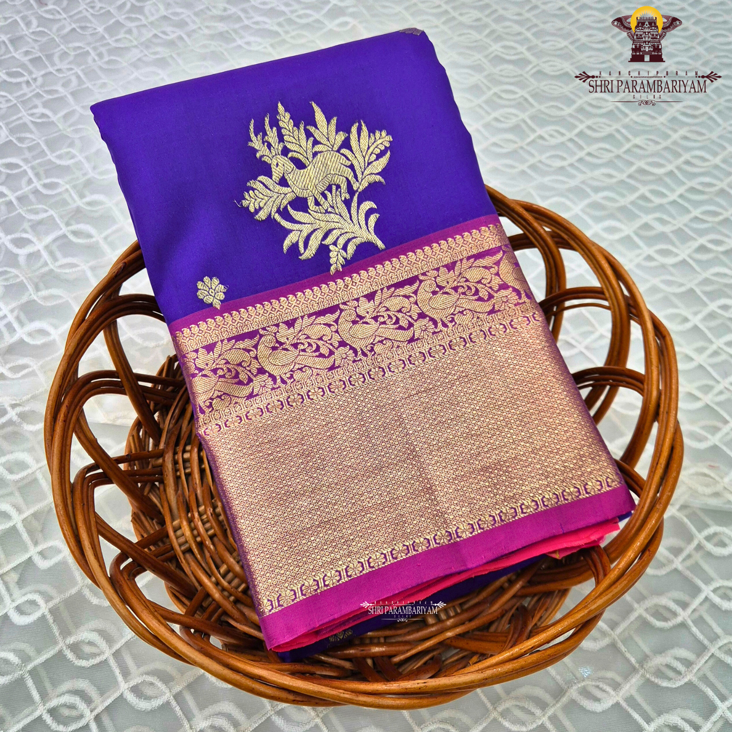 Rich Royal Purple (Violet) with a contrasting Pink border Saree