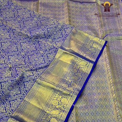 Vibrant royal blue shade with rich antique gold zari Saree