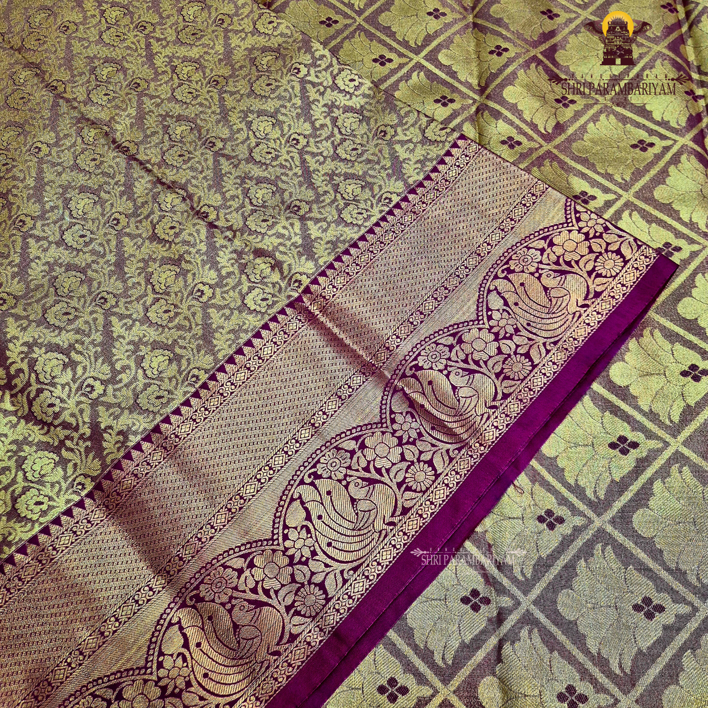 Antique gold with rust-brown undertone Saree