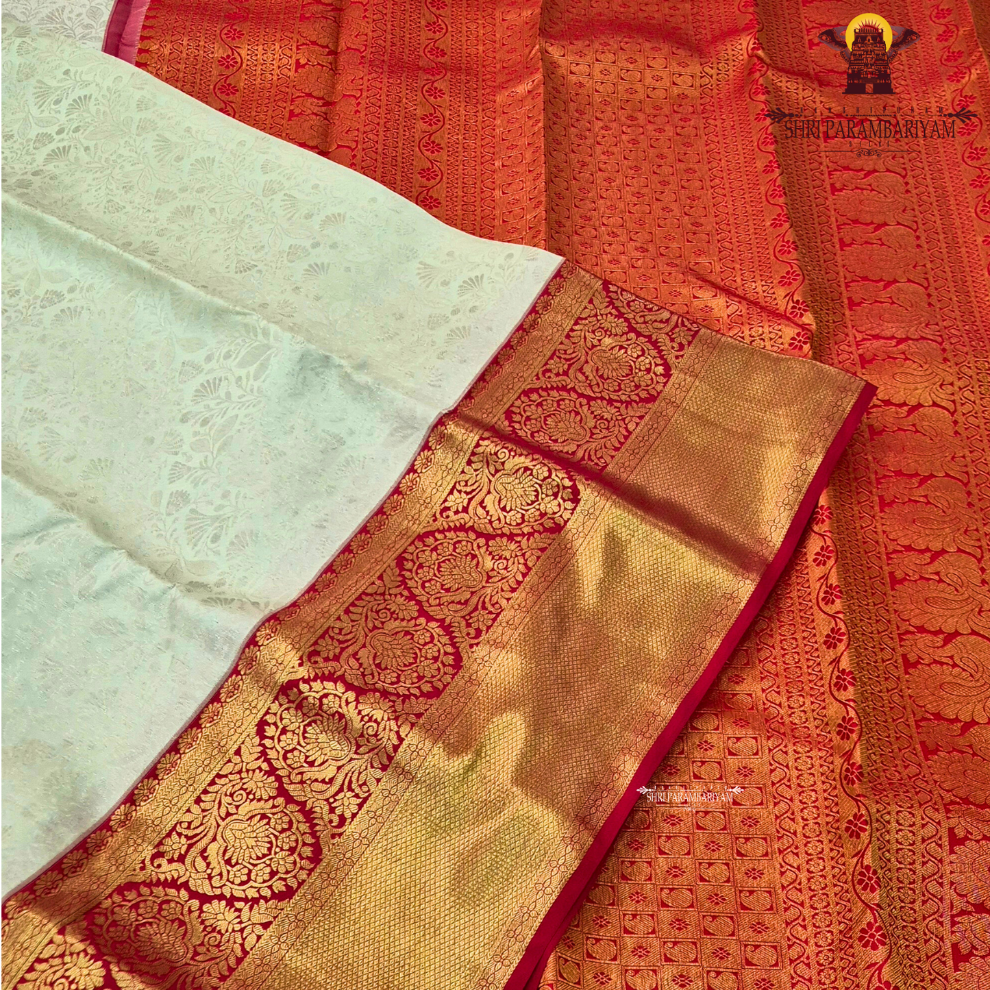Soft cream/ivory body paired with a striking deep red border Saree