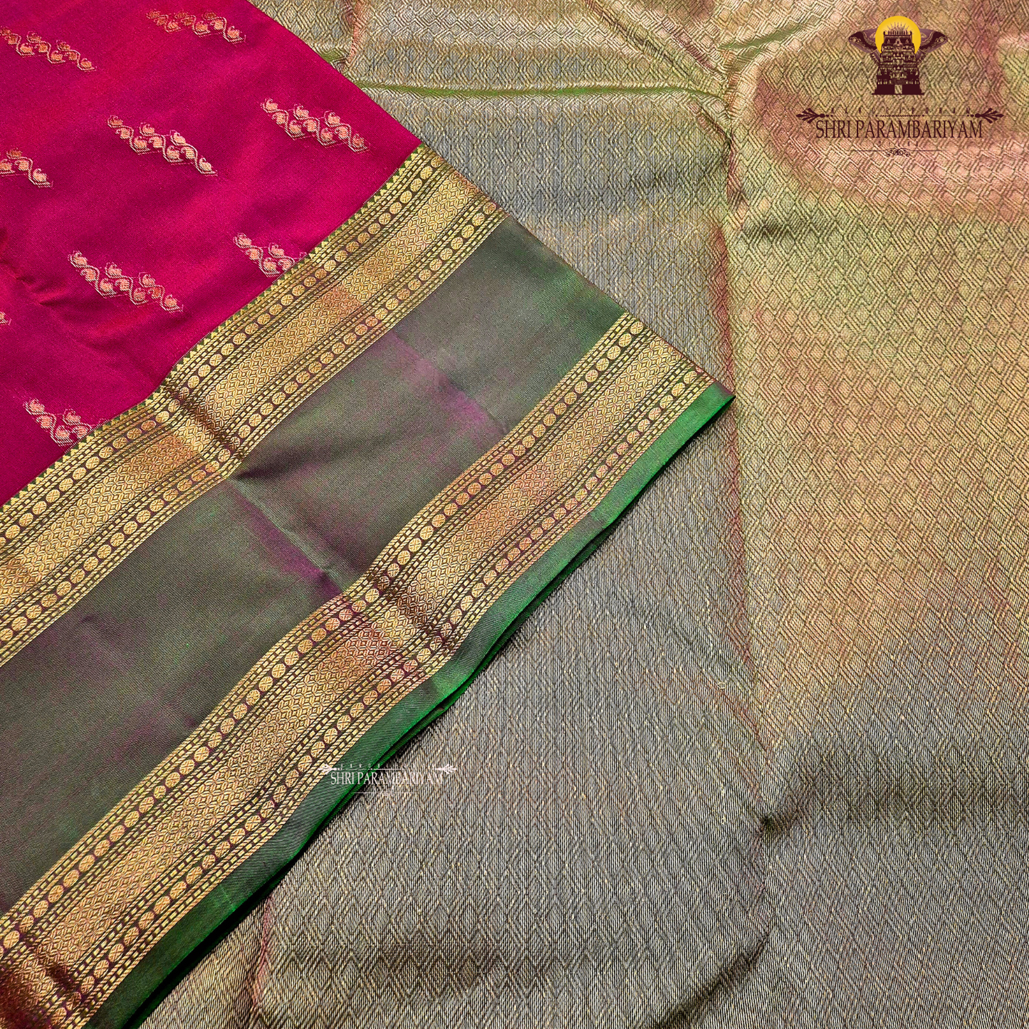 Rani Pink Body with Green Border Saree