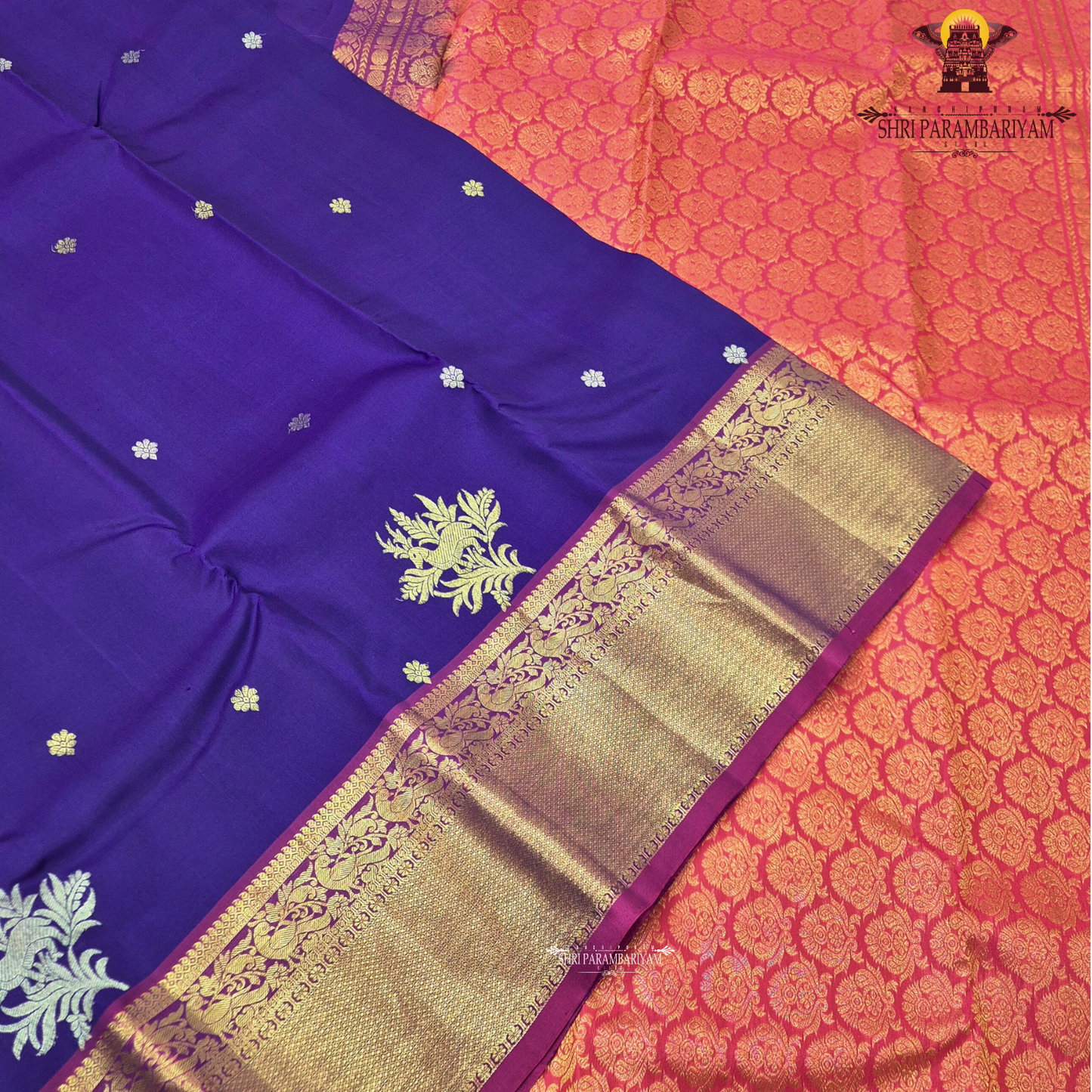 Rich Royal Purple (Violet) with a contrasting Pink border Saree