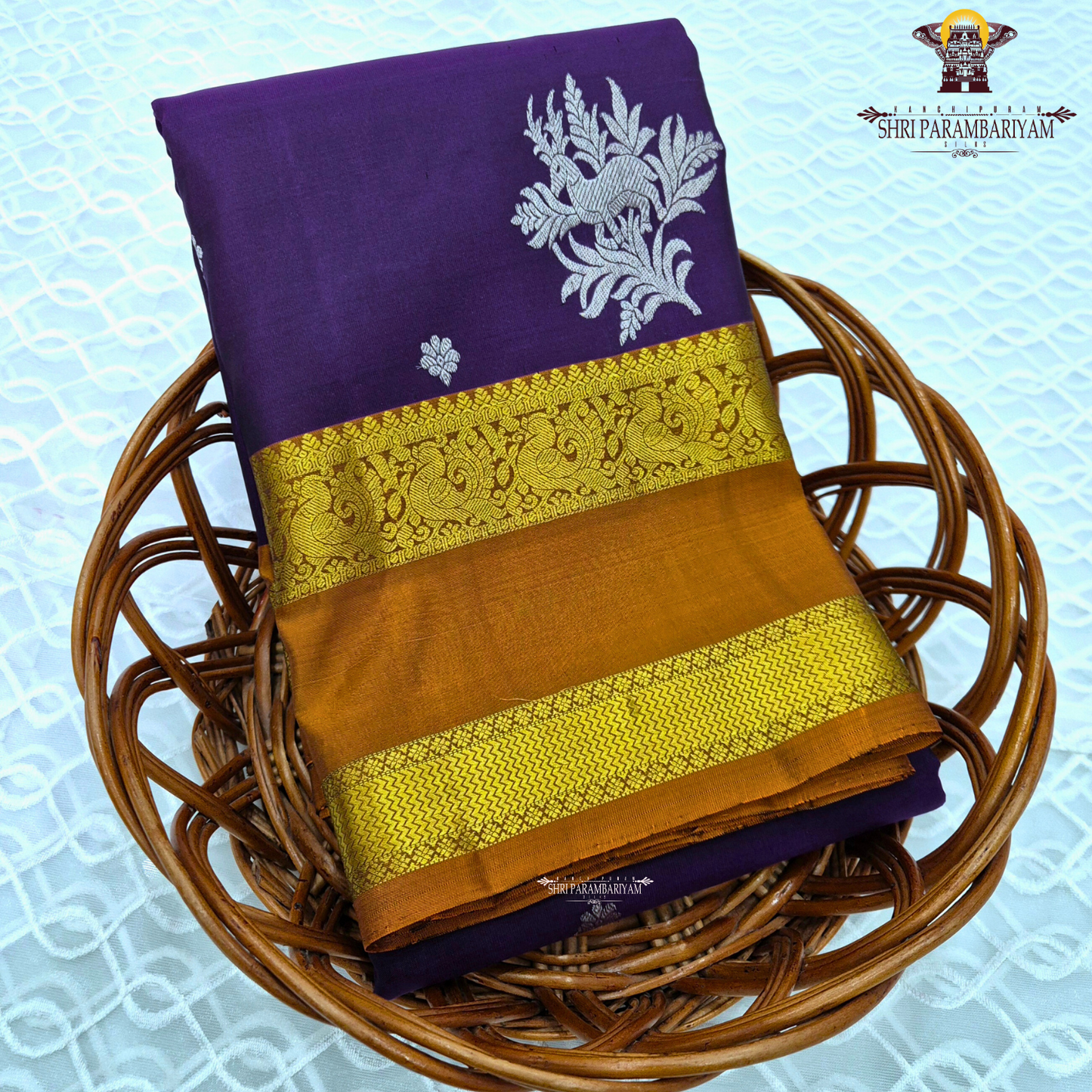 Deep Royal Purple with a rich Mustard Gold border Saree