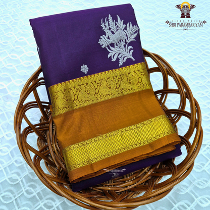 Deep Royal Purple with a rich Mustard Gold border Saree