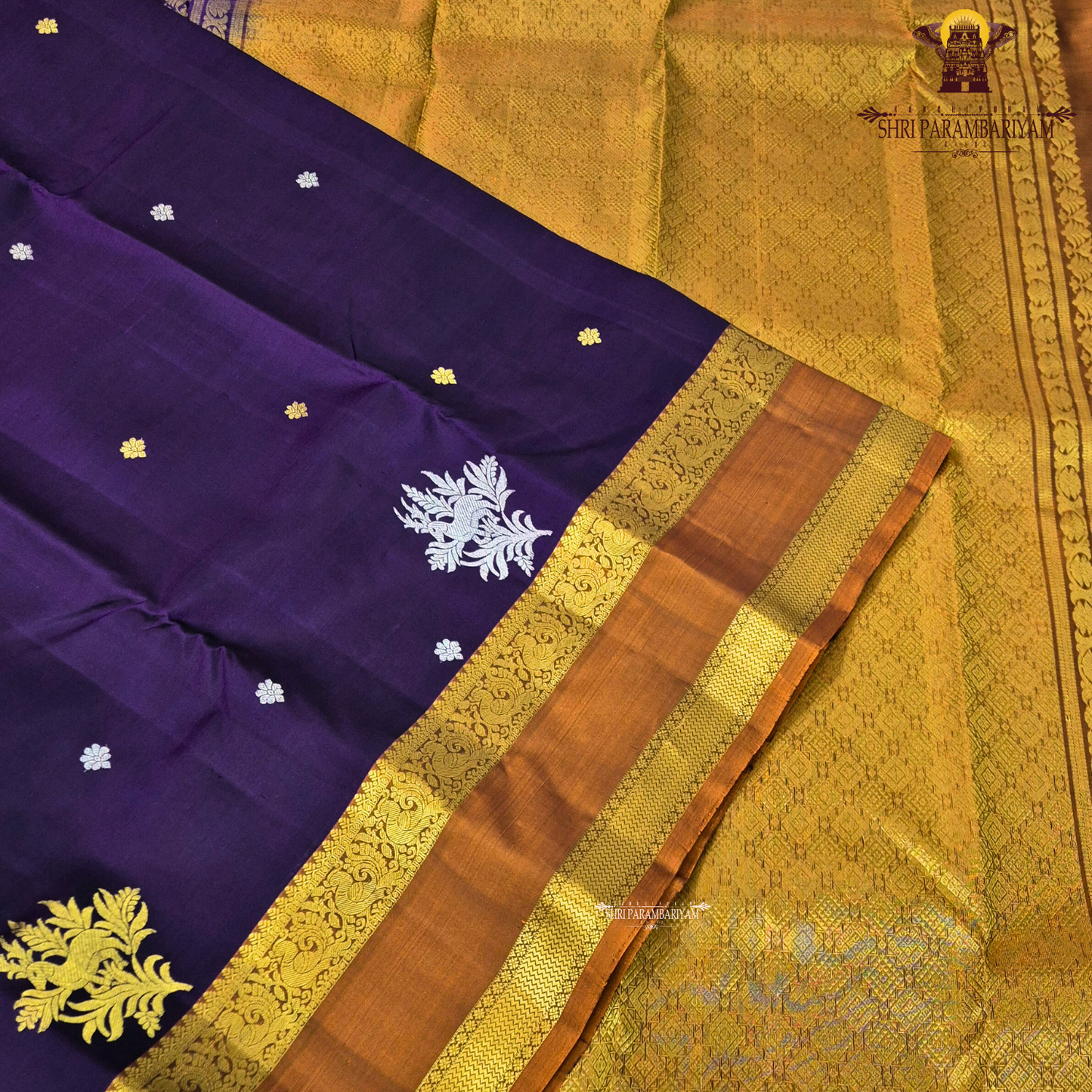 Deep Royal Purple with a rich Mustard Gold border Saree