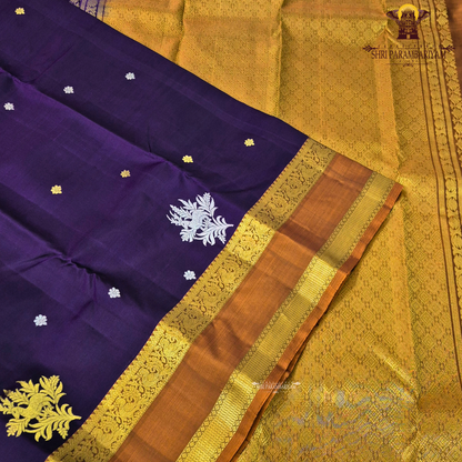 Deep Royal Purple with a rich Mustard Gold border Saree