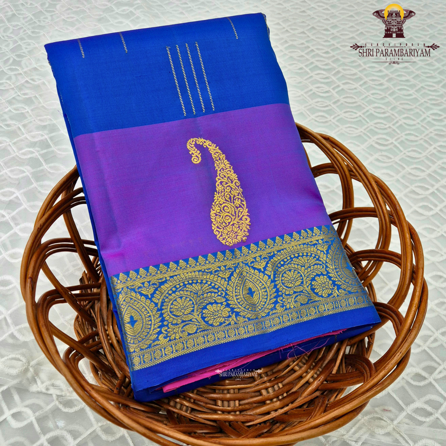 Dual-tone Royal Blue and Violet with a contrasting Blue border Saree