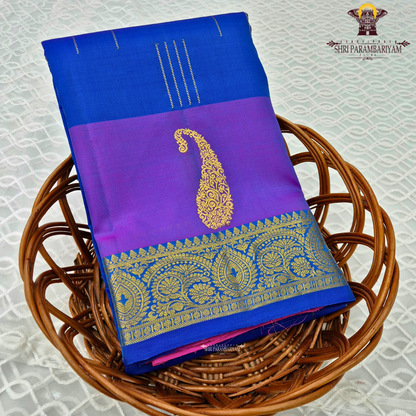 Dual-tone Royal Blue and Violet with a contrasting Blue border Saree