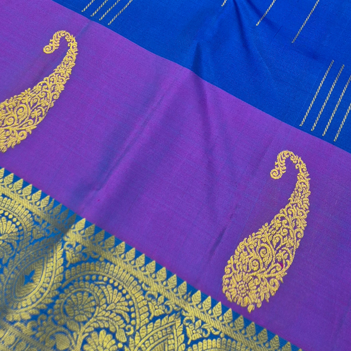 Dual-tone Royal Blue and Violet with a contrasting Blue border Saree