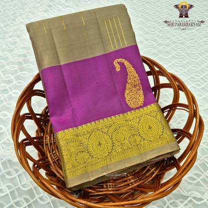 Traditional Sandalwood Beige with Magenta Combination Saree