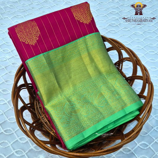 A beautiful rani pink and parrot green combination Saree