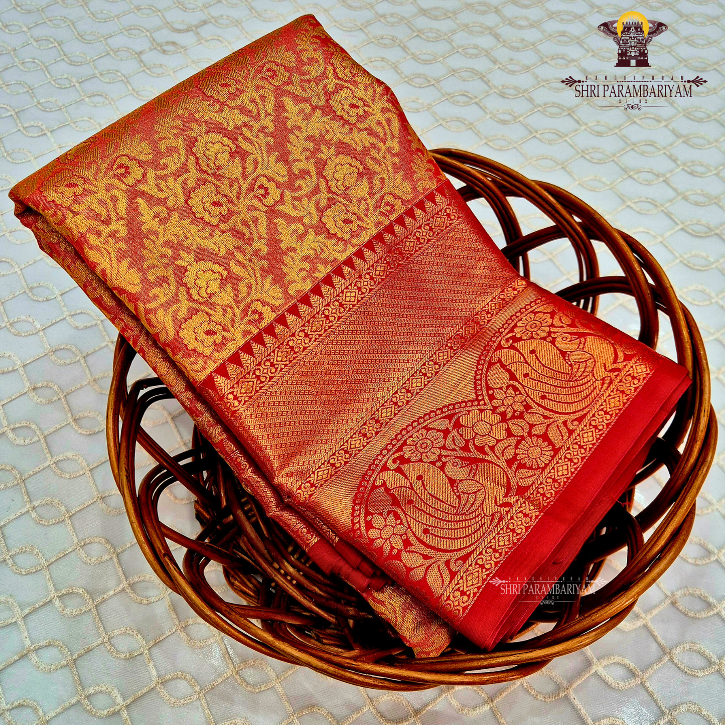 Rich vermilion red / brick red Saree