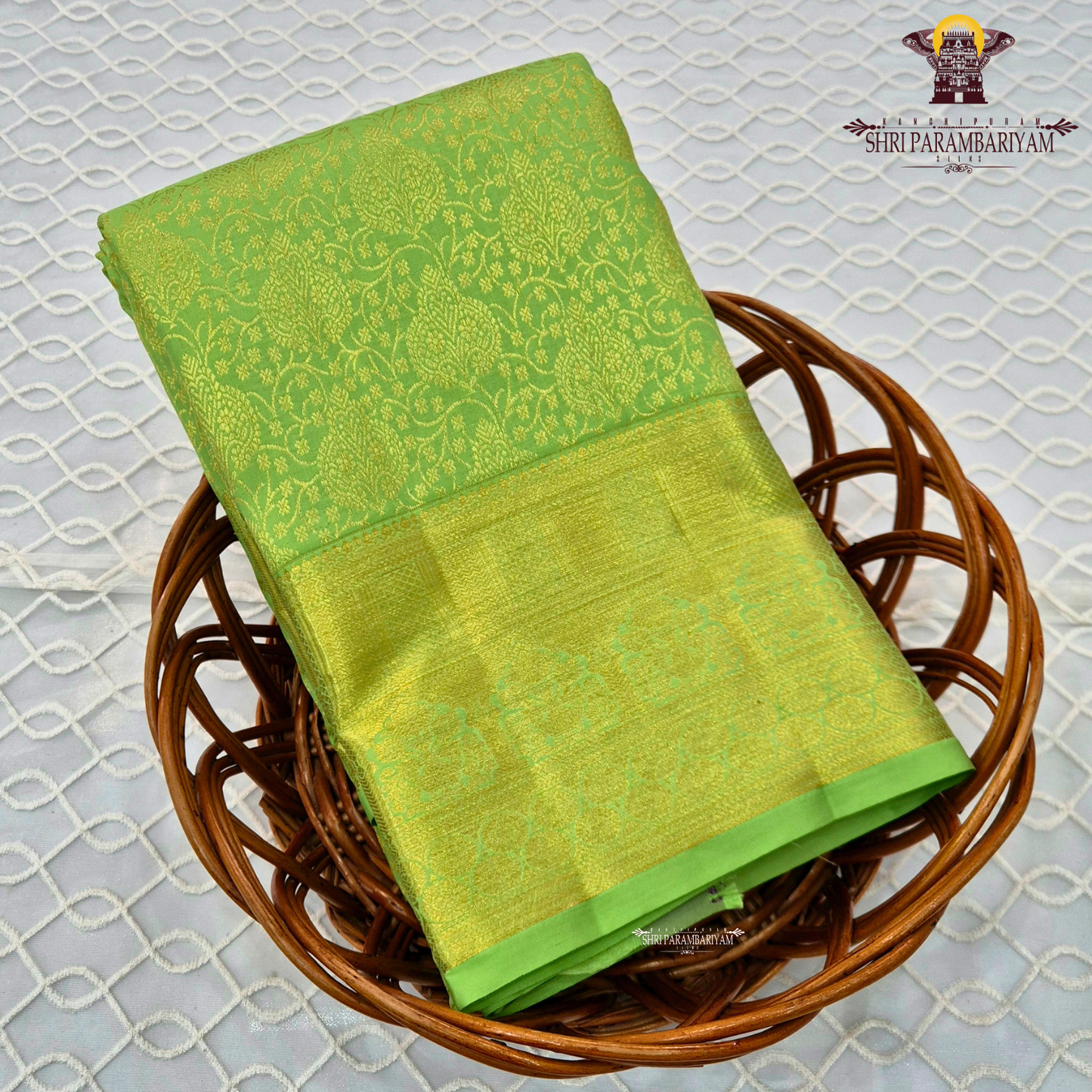 Refreshing parrot green shade with elegant self-gold zari Saree