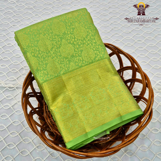 Refreshing parrot green shade with elegant self-gold zari Saree