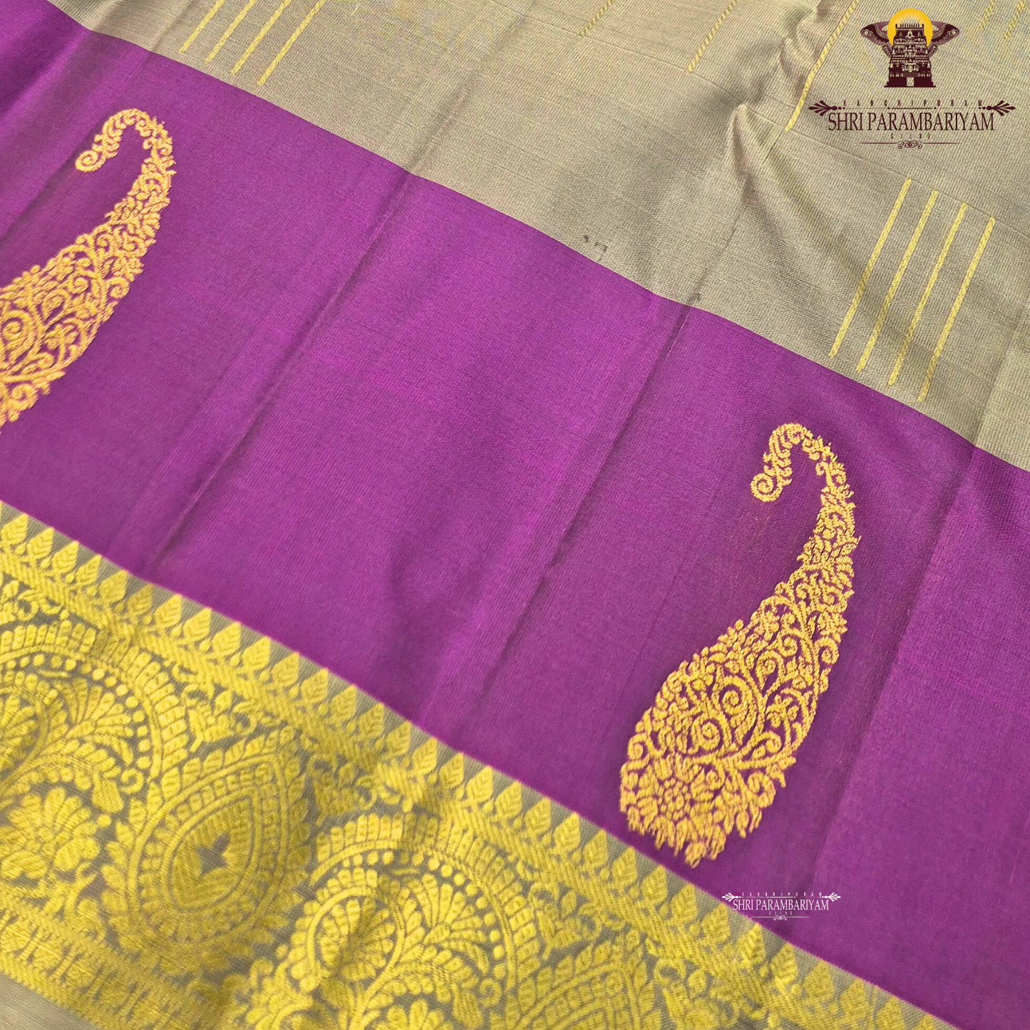 Traditional Sandalwood Beige with Magenta Combination Saree