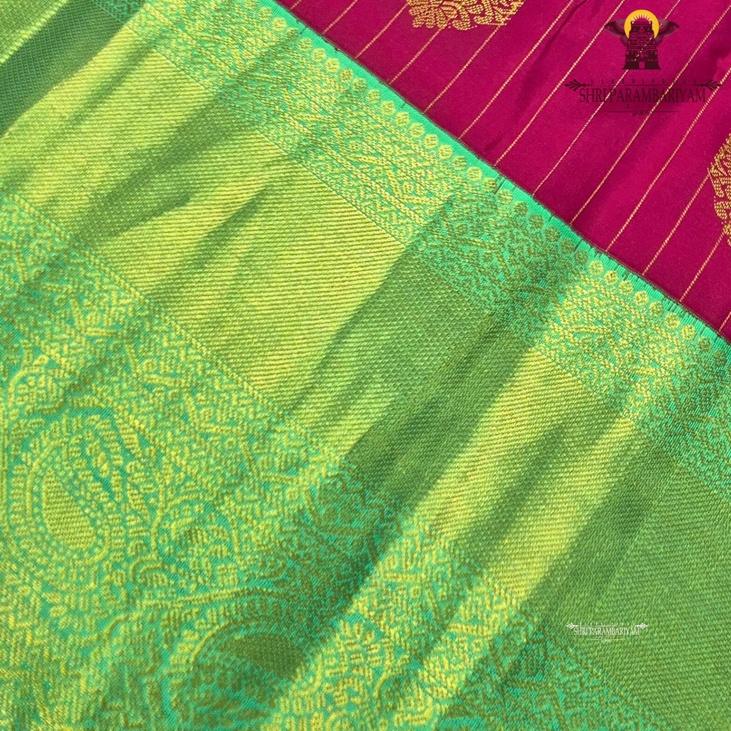A beautiful rani pink and parrot green combination Saree