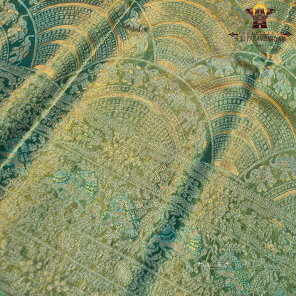 A refreshing leaf green / pastel green tissue base with a soft golden sheen Saree