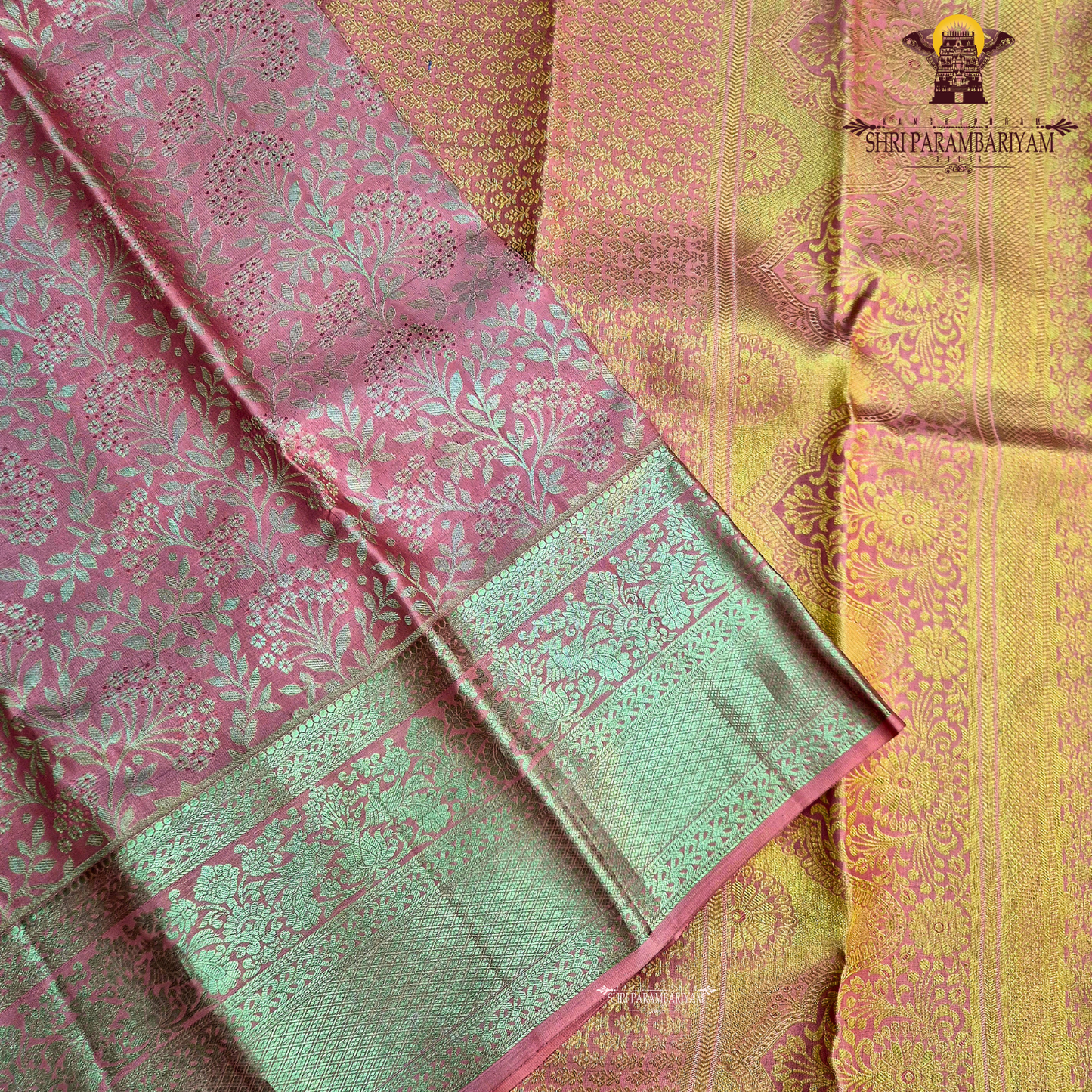 Rose pink (soft pink) with silver zari work Saree