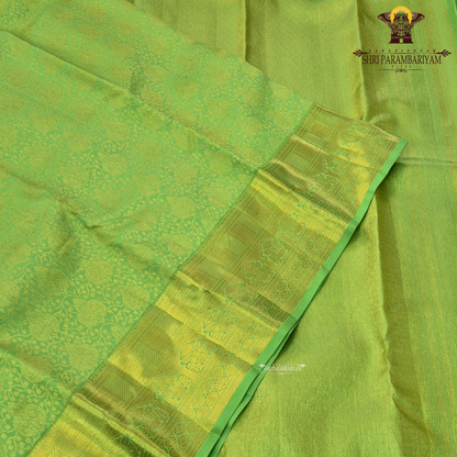 Refreshing parrot green shade with elegant self-gold zari Saree