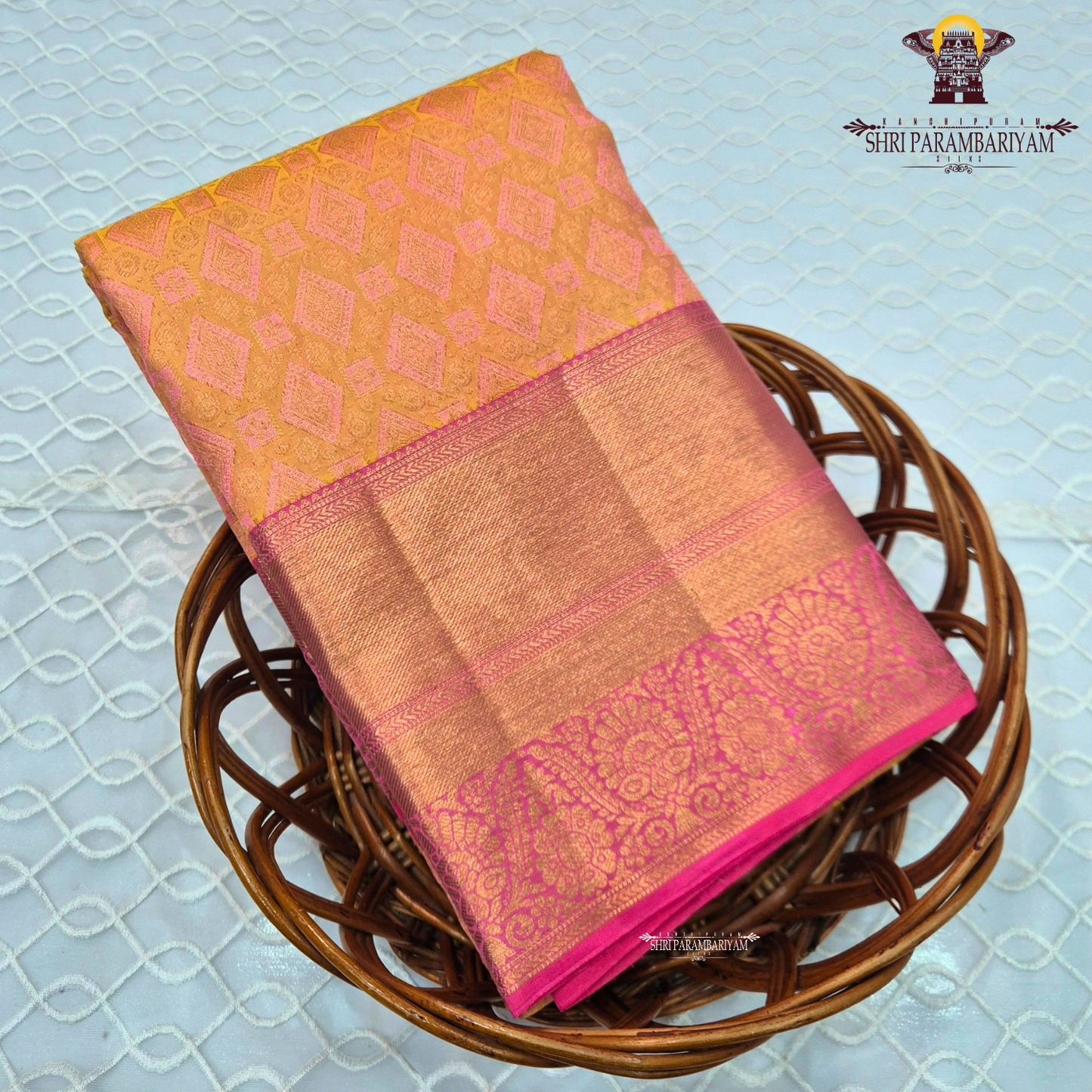 Rich mustard gold with pink contrast Saree