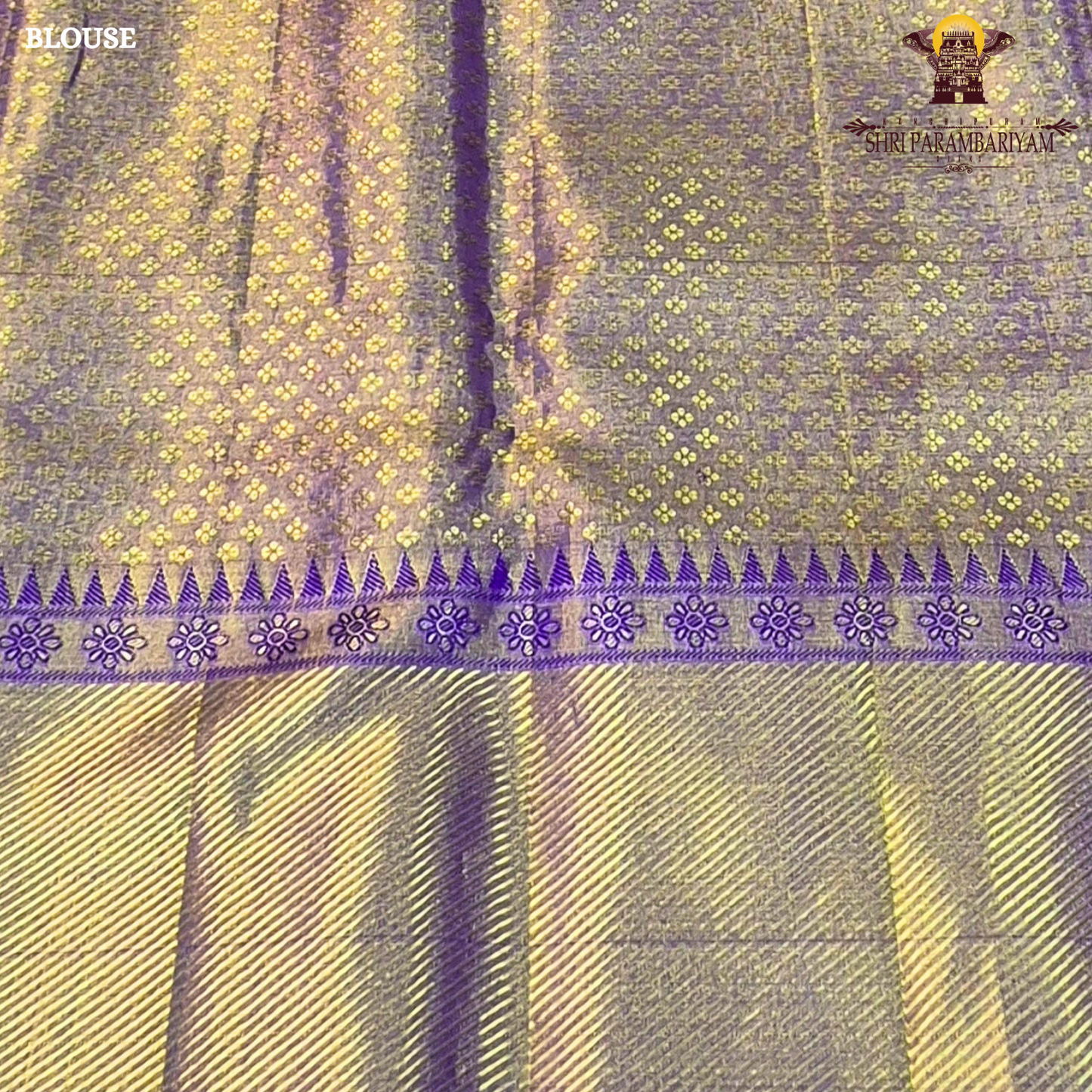 A rich Golden Tissue base with a soft Purple (Violet) border Saree